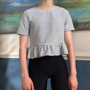 White and Black striped crop top